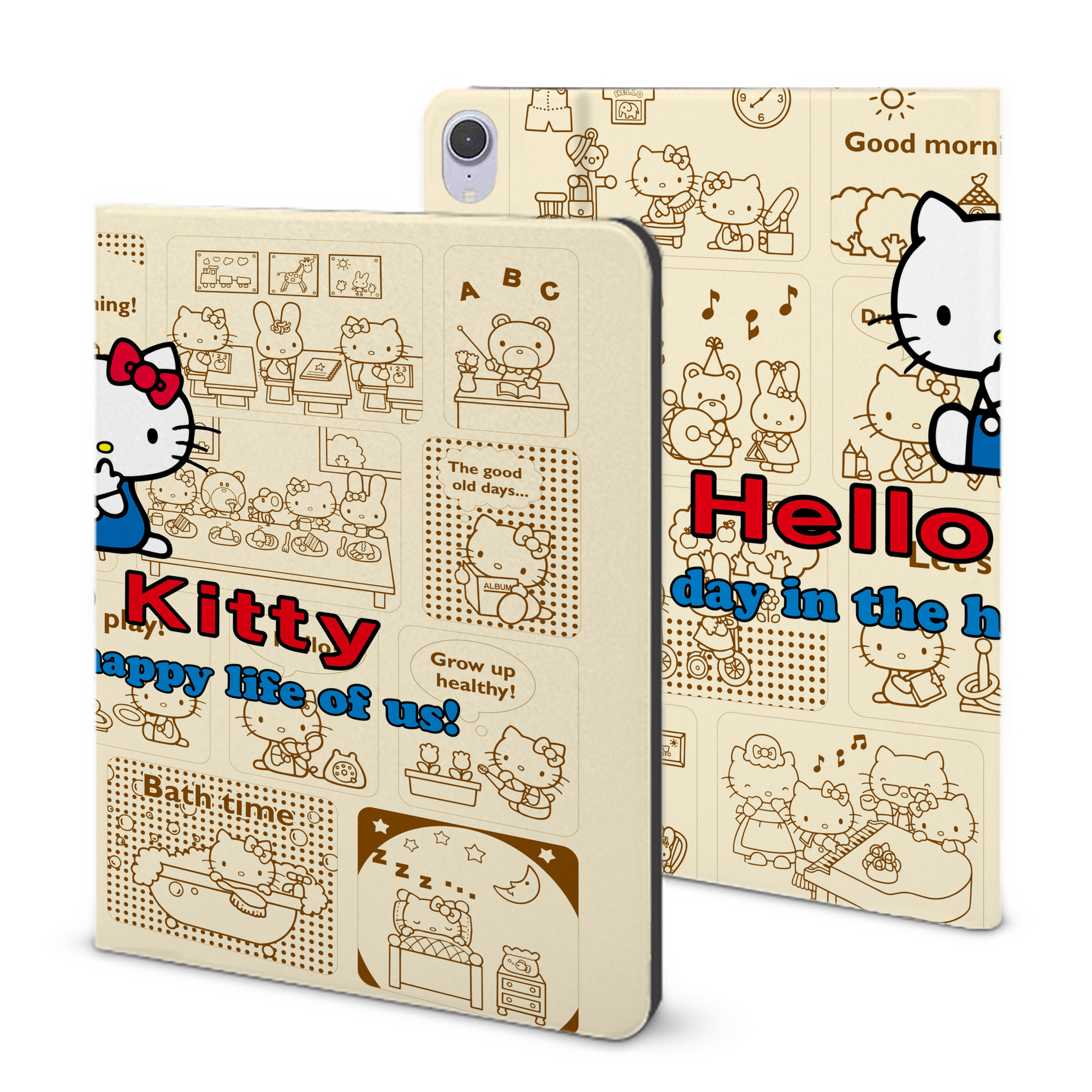 （画像用） Hello Kitty ハローキティ IPad ケース ブック型 PUレザー TPU 耐衝撃 軽量 薄型 ペン収納なし 全面保護 IPad 各モデル対応